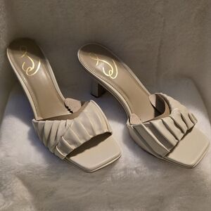 Sam Edelman Cream Gathered Strap Mules